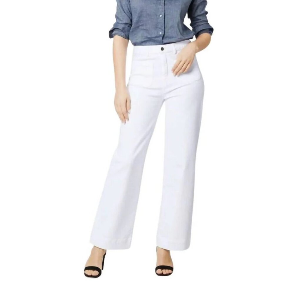 Ann Mashburn Coco Patch Pocket Jean White Stretch Denim Size 26 - Picture 2 of 10